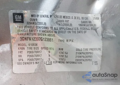 2007 Chevrolet Avalanche 1500 Lt from USA, damaged, VIN 3GNFK12397G123861